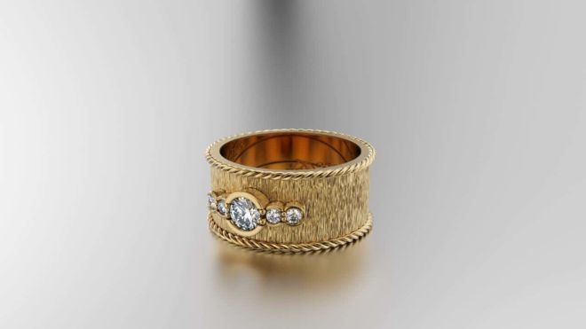 Rope Bordered Ring with 5 diamonds persp 1.52