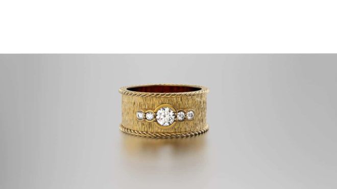 Rope Bordered Ring with 5 diamonds Top 1.52