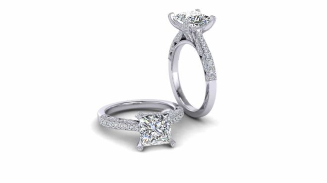 Amanda Edwards_ Princess cut diamond tacori gold setting_render