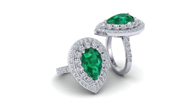 Emerald pear cneter stone Double halo diamond ring - Copy