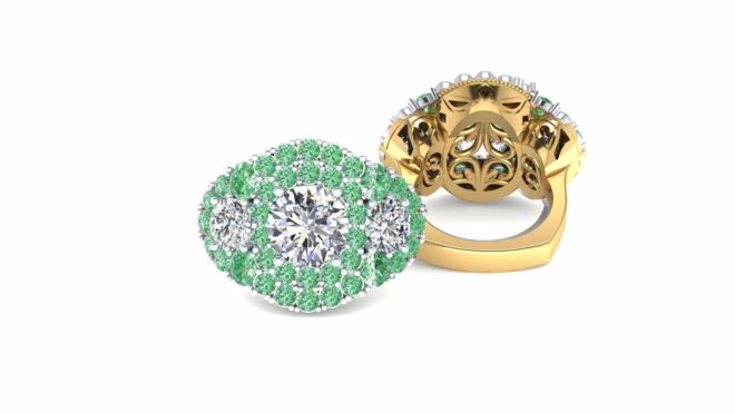 022025_ Terri blond _ Diamond and gold ring with green garnets 2 euro shank