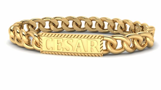 24665_ Cesar De La Cerda _ gold name plate cuban link bracelet